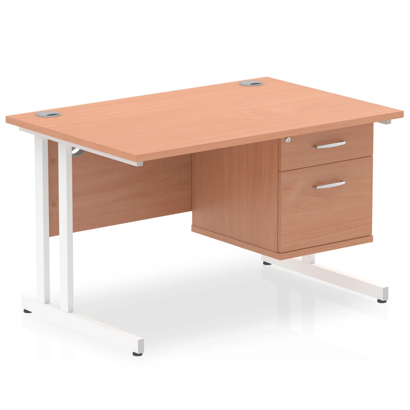 Impulse Cantilever Straight Desk With Fixed Pedestal - Beech - NWOF