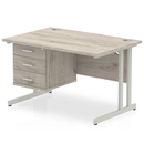 Impulse Cantilever Straight Desk With Fixed Pedestal - Grey Oak - NWOF