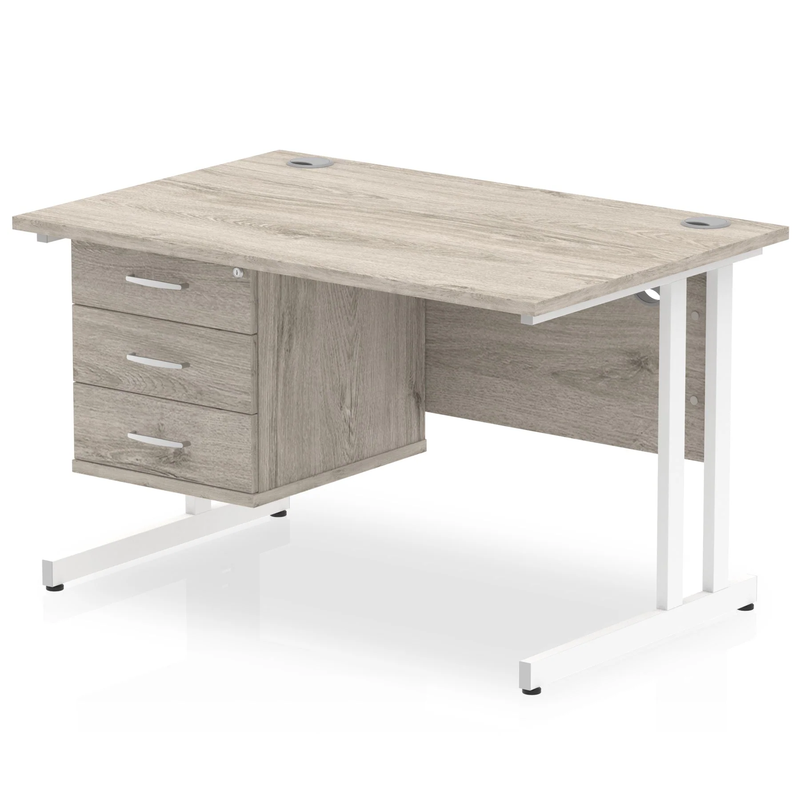 Impulse Cantilever Straight Desk With Fixed Pedestal - Grey Oak - NWOF