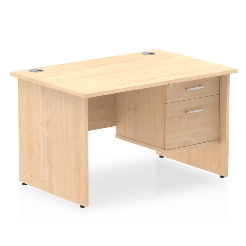 Impulse Panel End Straight Desk With Fixed Pedestal - Maple - NWOF
