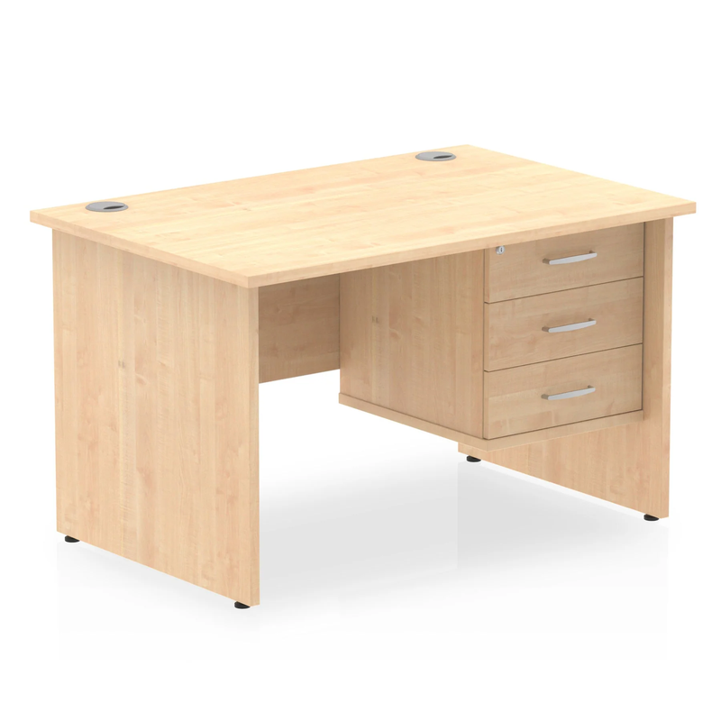Impulse Panel End Straight Desk With Fixed Pedestal - Maple - NWOF