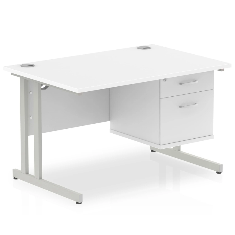 Impulse Cantilever Straight Desk With Fixed Pedestal - White - NWOF