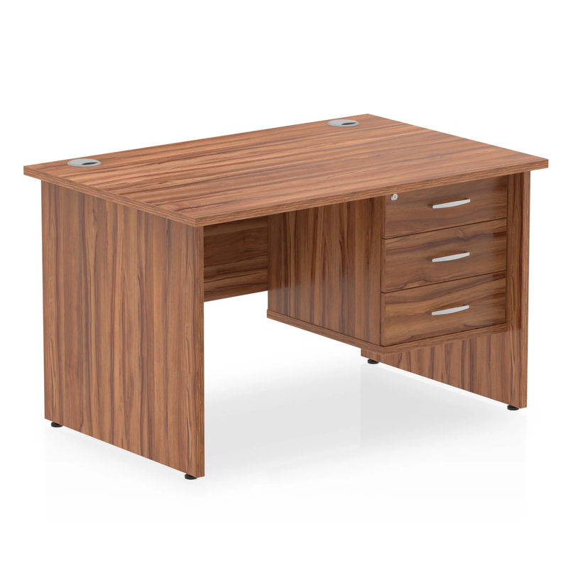 Impulse Panel End Straight Desk With Fixed Pedestal - Walnut - NWOF