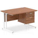 Impulse Cantilever Straight Desk With Fixed Pedestal - Walnut - NWOF