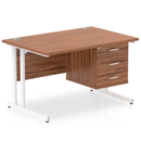 Impulse Cantilever Straight Desk With Fixed Pedestal - Walnut - NWOF