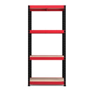 RB Boss 4 x Tier Shelving Unit With Red & Black Powdercoated Steel Frame & MDF Shelves - 1600x750x350mm 175kgs UDL - NWOF