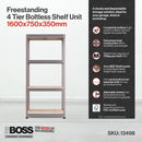 RB Boss 4 x Tier Shelving Unit With Galvanised Steel Frame & MDF Shelves - 1600x750x350mm 175kgs UDL - NWOF