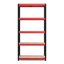RB Boss 5 x Tier Shelving Unit With Red & Black Powdercoated Steel Frame & MDF Shelves - 1800x900x300mm 250kg UDL - NWOF