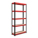 RB Boss 5 x Tier Shelving Unit With Red & Black Powdercoated Steel Frame & MDF Shelves - 1800x900x300mm 250kg UDL - NWOF