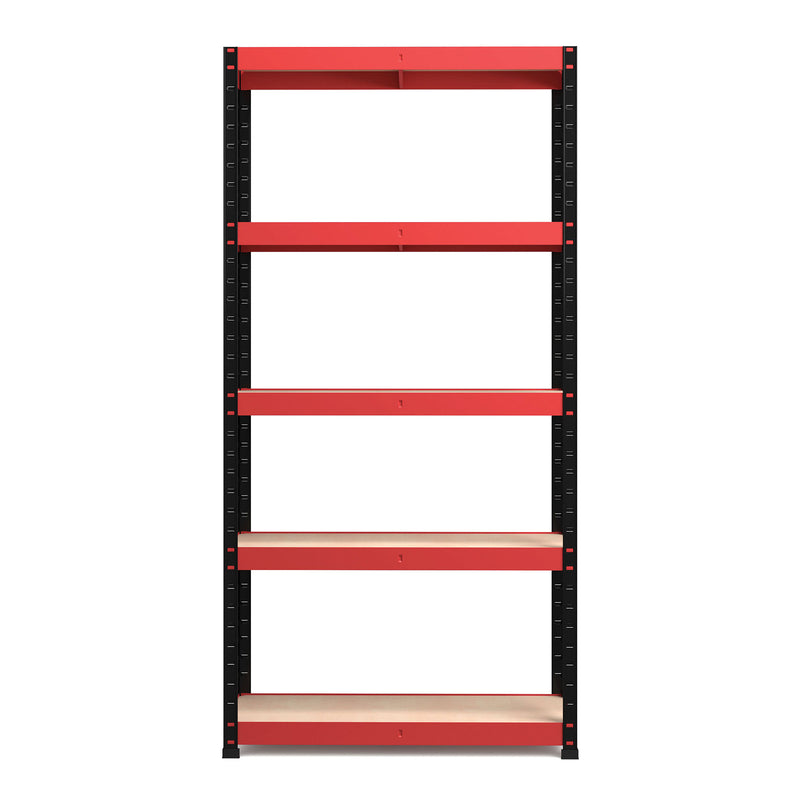 RB Boss 5 x Tier Shelving Unit With Red & Black Powdercoated Steel Frame & MDF Shelves - 1800x900x400mm 250kg UDL - NWOF