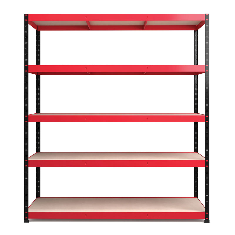 RB Boss 5 x Tier Shelving Unit With Red & Black Powdercoated Steel Frame & MDF Shelves - 1800x1600x600mm 250kg UDL - NWOF