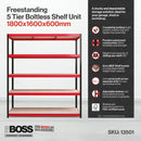 RB Boss 5 x Tier Shelving Unit With Red & Black Powdercoated Steel Frame & MDF Shelves - 1800x1600x600mm 250kg UDL - NWOF