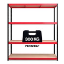 RB Boss 4 x Tier Shelving Unit With Red & Black Powdercoated Steel Frame & MDF Shelves - 1800x1600x600mm 300kg UDL - NWOF