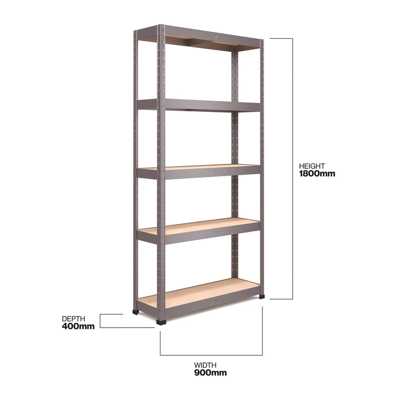 RB Boss 5 x Tier Shelving Unit With Galvanised Steel Frame & MDF Shelves - 1800x900x400mm 250kg UDL - NWOF