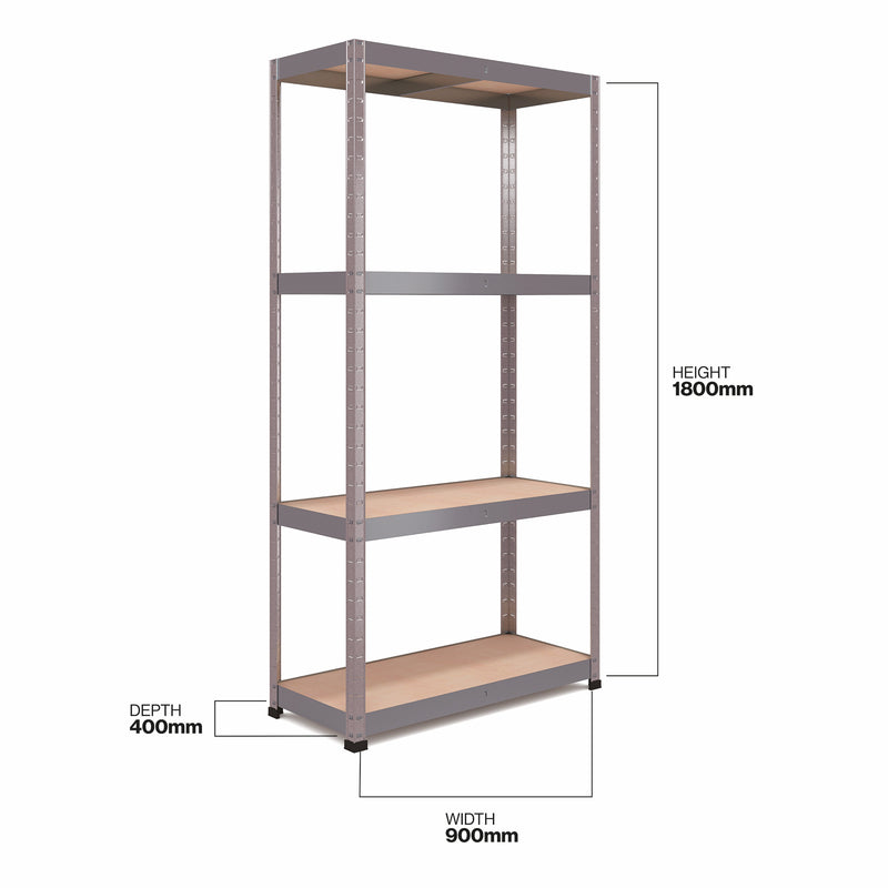 RB Boss 4 x Tier Shelving Unit With Galvanised Steel Frame & MDF Shelves - 1800x900x400mm 300kg UDL - NWOF