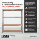 RB Boss 4 x Tier Shelving Unit With Galvanised Steel Frame & MDF Shelves - 1800x1600x600mm 300kg UDL - NWOF