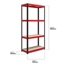 RB Boss 4 x Tier Shelving Unit With Red & Black Powdercoated Steel Frame & MDF Shelves - 1800x900x300mm 500kg UDL - NWOF