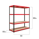 RB Boss 4 x Tier Shelving Unit With Red & Black Powdercoated Steel Frame & MDF Shelves - 1800x1600x600mm 500kg UDL - NWOF