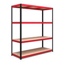 RB Boss 4 x Tier Shelving Unit With Red & Black Powdercoated Steel Frame & MDF Shelves - 1800x1600x600mm 500kg UDL - NWOF