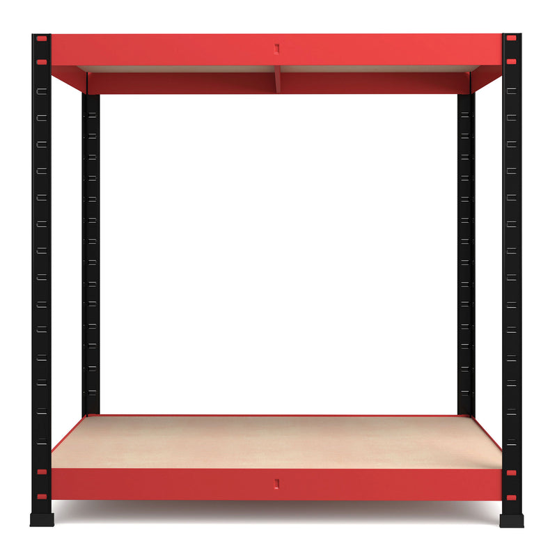 RB Boss 2 x Tier Workstation Unit With Red & Black Powdercoated Steel Frame & Chipboard Shelves - 900x900x600mm 800kg UDL - NWOF