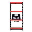RB Boss FastLok 4 x Tier Shelving Unit With Red & Black Powdercoated Steel Frame & MDF Shelves - 1800x900x400mm 300kg UDL - NWOF