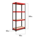 RB Boss FastLok 4 x Tier Shelving Unit With Red & Black Powdercoated Steel Frame & MDF Shelves - 1600x750x350mm 175kgs UDL - NWOF