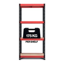RB Boss FastLok 4 x Tier Shelving Unit With Red & Black Powdercoated Steel Frame & MDF Shelves - 1600x750x350mm 175kgs UDL - NWOF