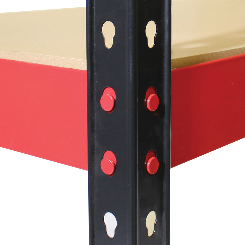 RB Boss FastLok 4 x Tier Shelving Unit With Red & Black Powdercoated Steel Frame & MDF Shelves - 1600x750x350mm 175kgs UDL - NWOF