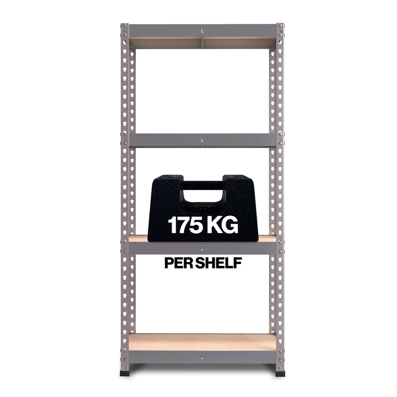 RB Boss FastLok 4 x Tier Shelving Unit With Galvanised Steel Frame & MDF Shelves - 1600x750x350mm 175kgs UDL - NWOF