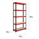 RB Boss FastLok 5 x Tier Shelving Unit With Red & Black Powdercoated Steel Frame & MDF Shelves - 1800x900x300mm 250kg UDL - NWOF