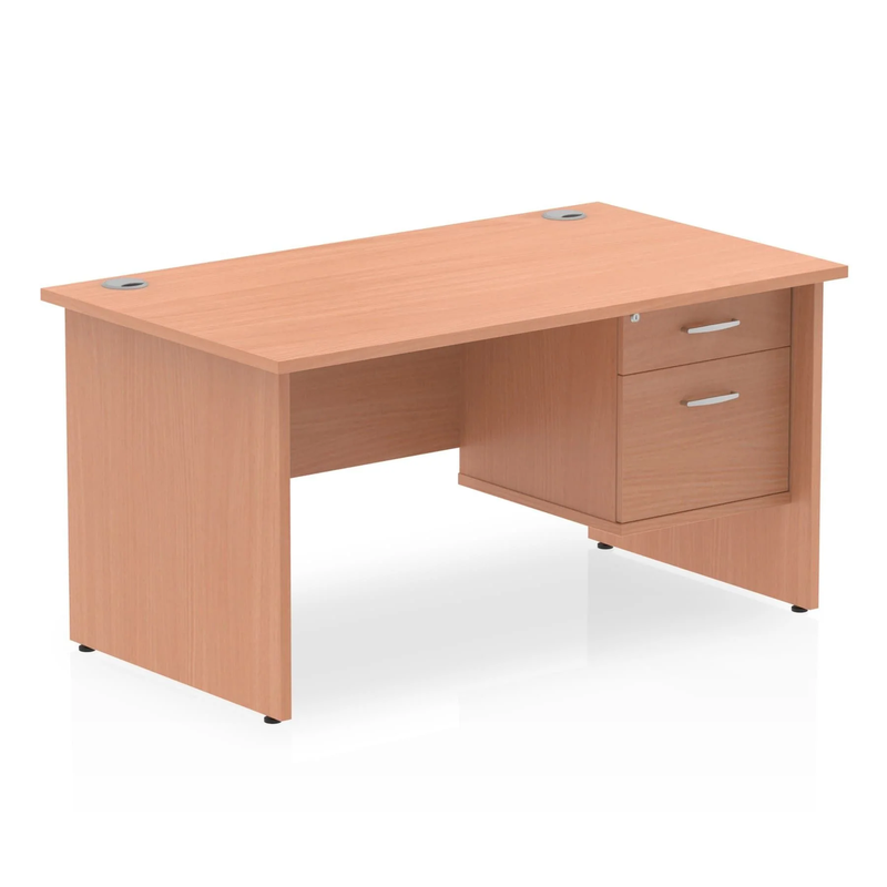 Impulse Panel End Straight Desk With Fixed Pedestal - Beech - NWOF
