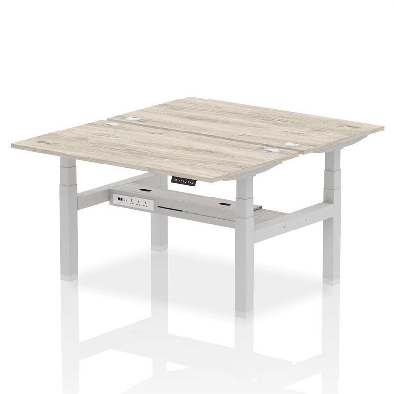 Air 2 Person Back-to-Back Height Adjustable Bench Desk - Grey Oak - NWOF