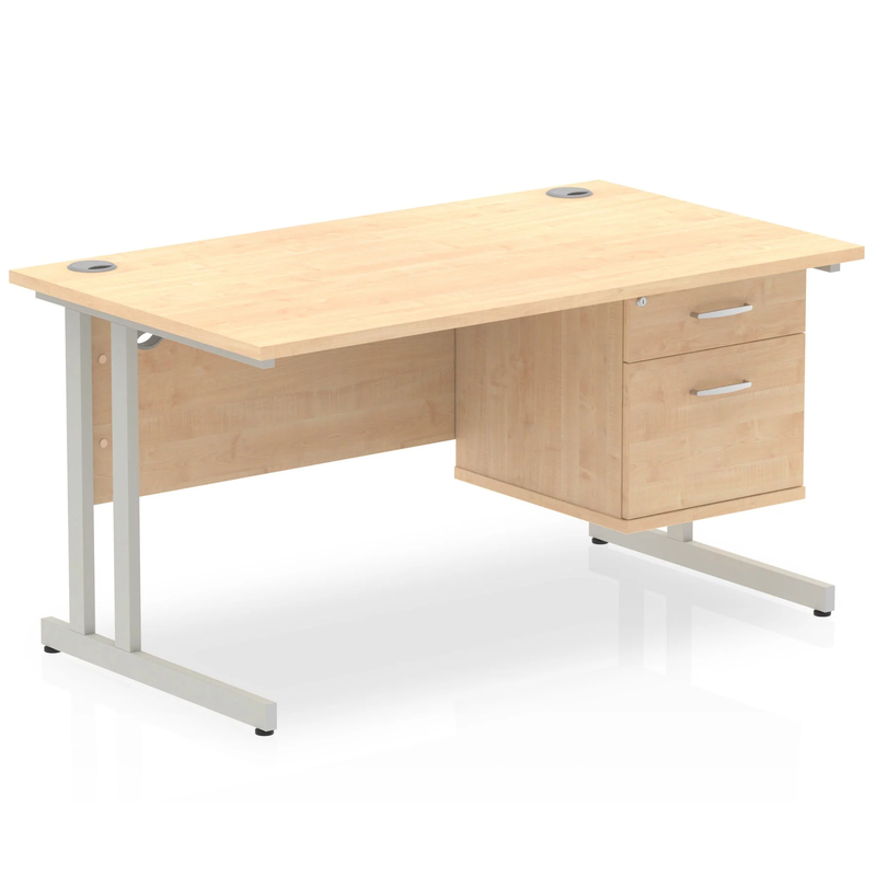 Impulse Cantilever Straight Desk With Fixed Pedestal - Maple - NWOF