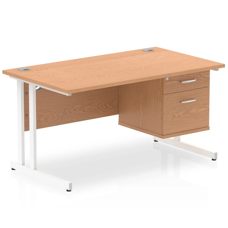 Impulse Cantilever Straight Desk With Fixed Pedestal - Oak - NWOF