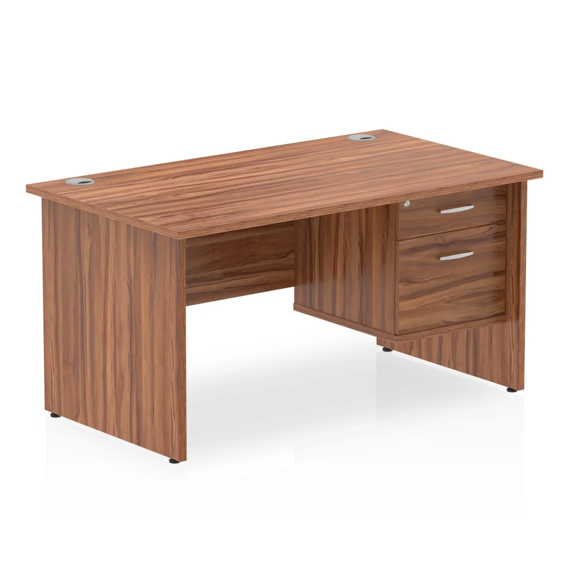 Impulse Panel End Straight Desk With Fixed Pedestal - Walnut - NWOF
