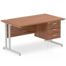 Impulse Cantilever Straight Desk With Fixed Pedestal - Walnut - NWOF