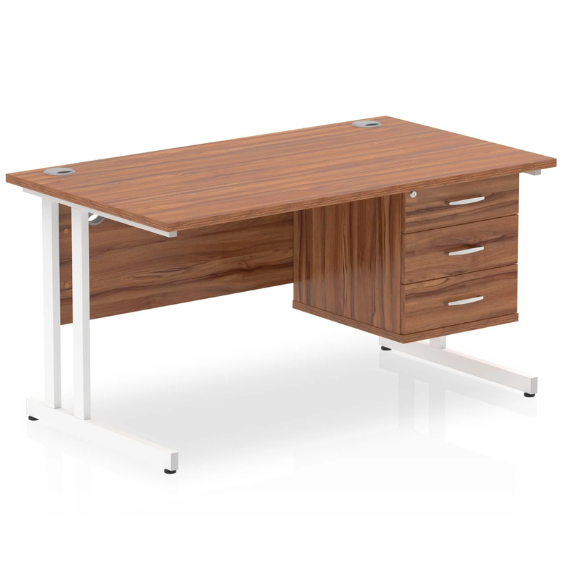 Impulse Cantilever Straight Desk With Fixed Pedestal - Walnut - NWOF