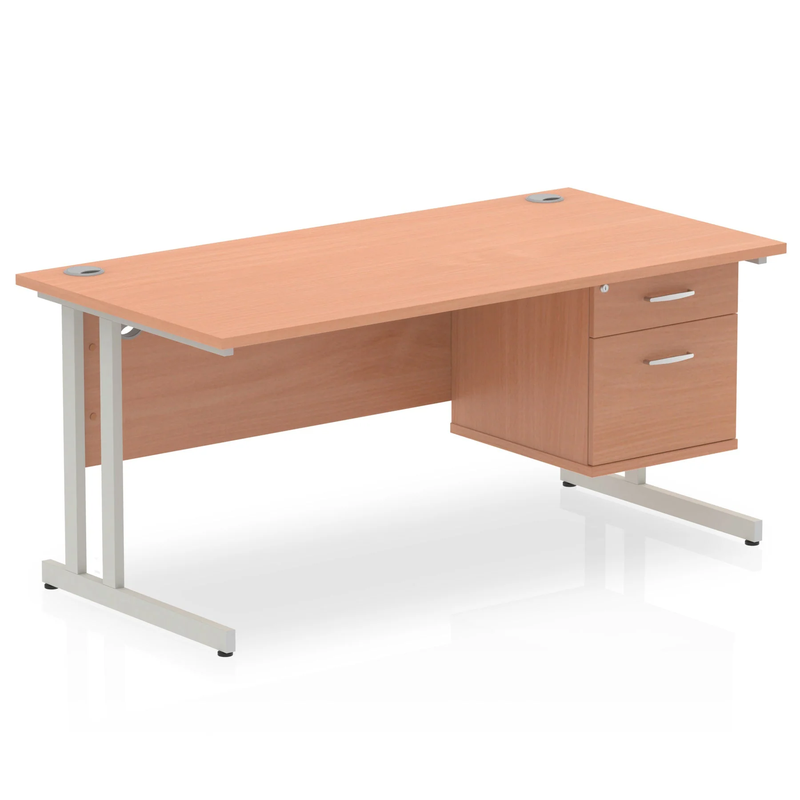 Impulse Cantilever Straight Desk With Fixed Pedestal - Beech - NWOF