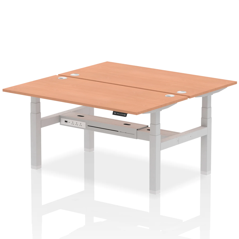 Air 2 Person Back-to-Back Height Adjustable Bench Desk - Beech - NWOF