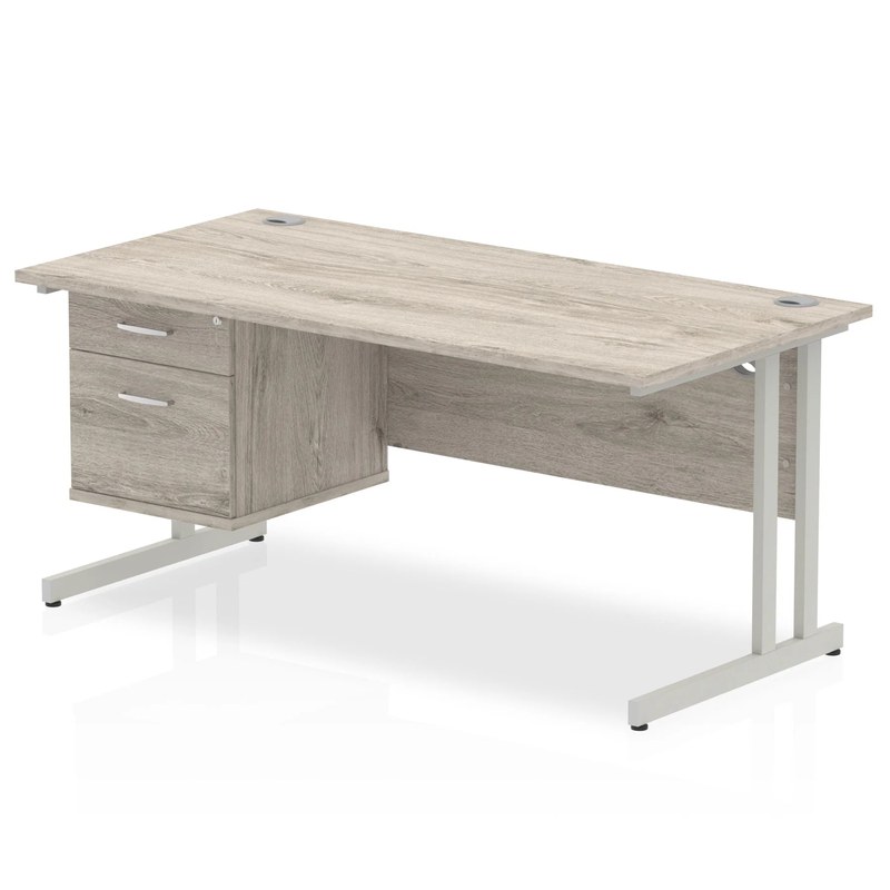 Impulse Cantilever Straight Desk With Fixed Pedestal - Grey Oak - NWOF