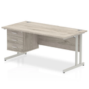 Impulse Cantilever Straight Desk With Fixed Pedestal - Grey Oak - NWOF