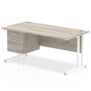 Impulse Cantilever Straight Desk With Fixed Pedestal - Grey Oak - NWOF