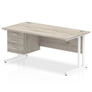 Impulse Cantilever Straight Desk With Fixed Pedestal - Grey Oak - NWOF