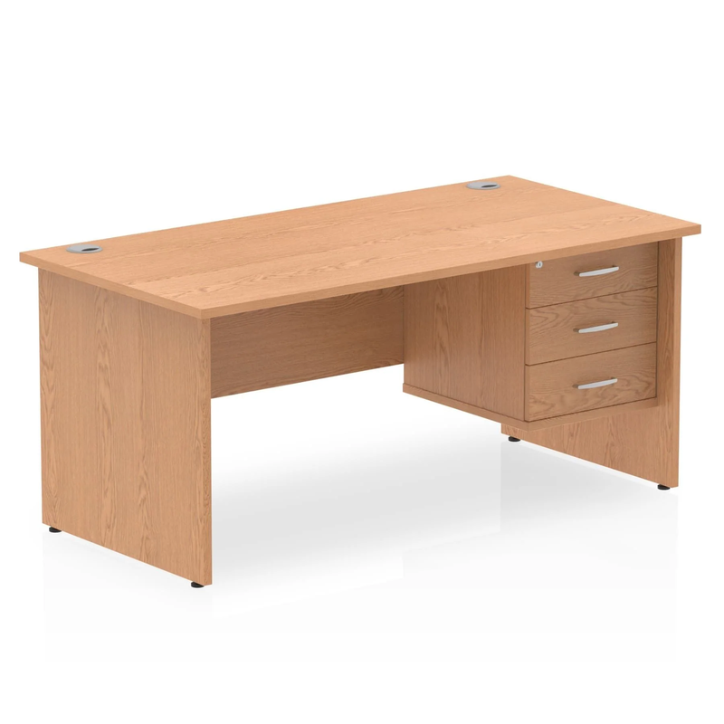 Impulse Panel End Straight Desk With Fixed Pedestal - Oak - NWOF