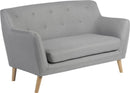 Teknik Office Skandi 2 Seater Sofa Grey Fabric With Button Back & Wooden Feet