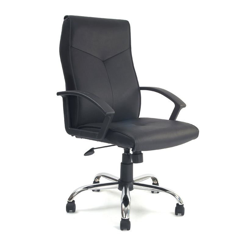 Weston High Back Leather Faced Executive Chair With Chrome Base – Black - NWOF