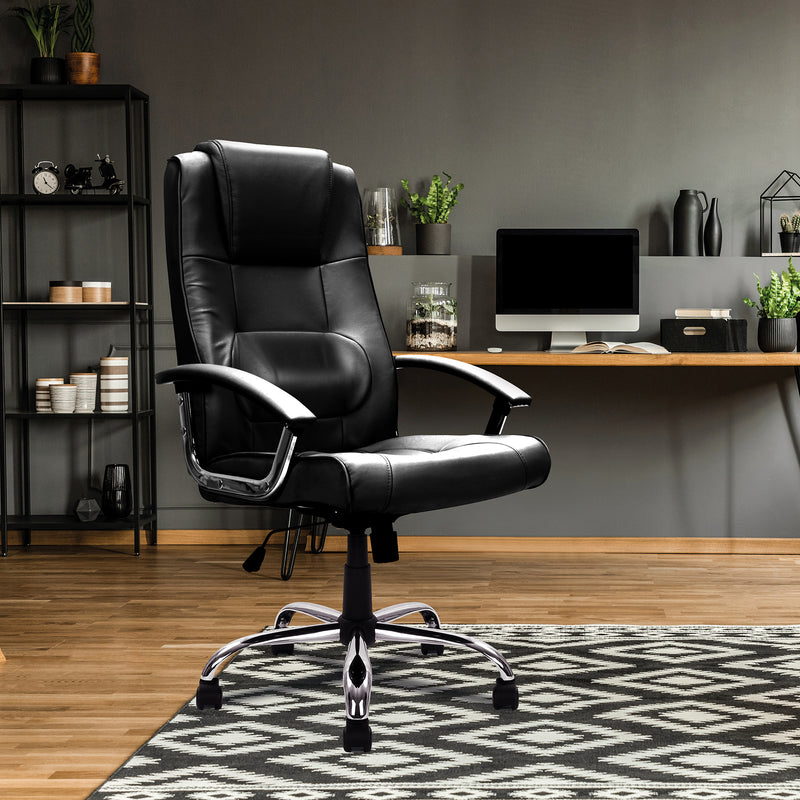 Westminster High Back Leather Faced Executive Chair With Integral Headrest & Chrome Base - NWOF