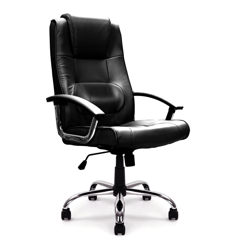 Westminster High Back Leather Faced Executive Chair With Integral Headrest & Chrome Base - NWOF