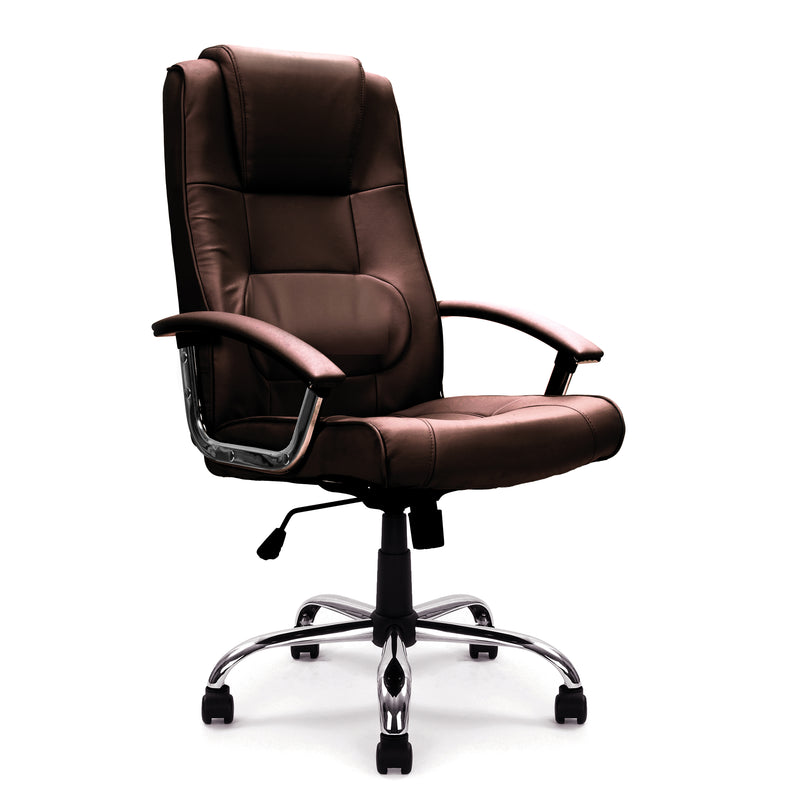 Westminster High Back Leather Faced Executive Chair With Integral Headrest & Chrome Base - NWOF