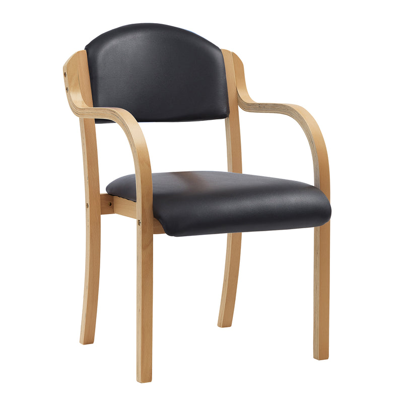 Tahara Beech Framed Stackable Side Armchair With Vinyl Upholstered & Padded Seat/Backrest - NWOF